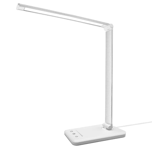 LED Desk Lamp with USB Charging Port, 5 Color Modes, 10 Dimmable Brightness Levels, Eye-Caring Reading Light, Touch Control & 30/60 min Auto Timer, Silver - color: Silver