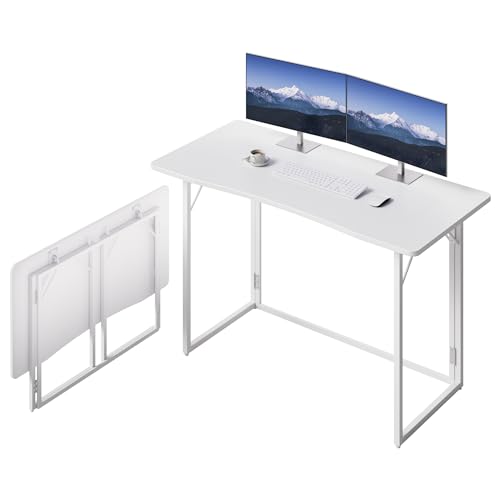 JOYMOOP White Folding Desk - 47.2", No Assembly Large Size Foldable Desk for Home, Office, Wooden Top Folding Computer Desk for Working, Writing, Studying - color: White, size: 47.2" Width