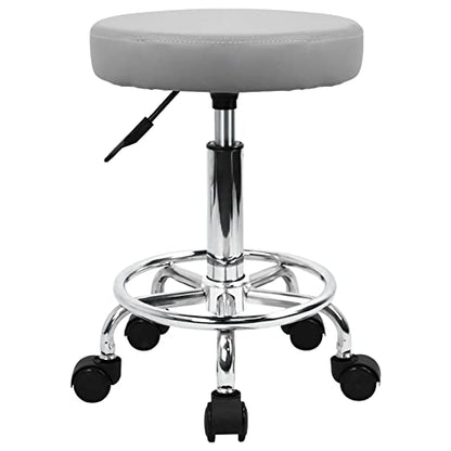 KKTONER PU Leather Round Rolling Stool with Foot Rest Swivel Height Adjustment Spa Drafting Salon Tattoo Work Office Massage Stools Task Chair (Grey) - color: Grey