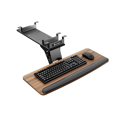 EUREKA ERGONOMIC Keyboard Tray Height Adjustable, Swivel Tilt Computer Keyboard Drawer Under Desk, 25x9.13'' Sliding Keyboard & Mouse Platform with Mouse Pad for Typing, Walnut - color: Walnut, size: 25 Inches