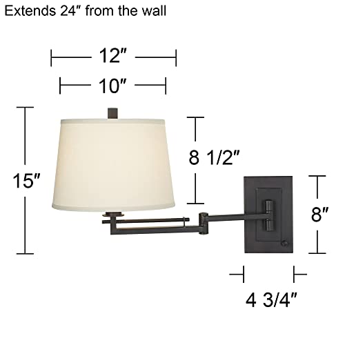 Easley 15" Bronze Plug-In Swing Arm Modern Wall Lamp Light Fixture | Adjustable Cord Matte Brown Dimmable Fabric Drum Shade for Bedroom Bedside Living Room Reading Kitchen