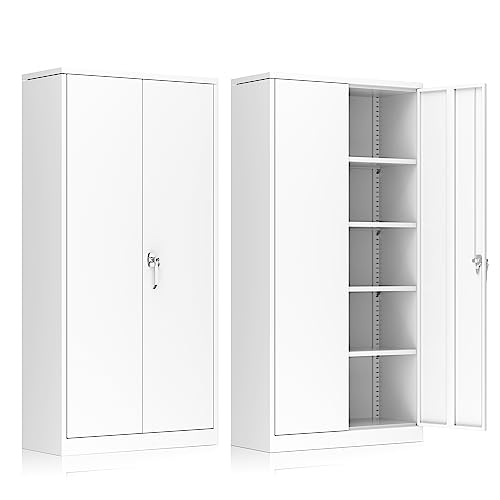 Metal Storage Cabinet,72" Steel Lockable File Cabinet with Locking Doors and Adjustable Shelves,Locking Tool Cabinets for Office,Home,Garage,Gym,School (White) - color: White, size: MSC-D18