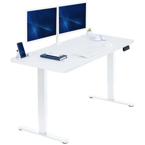 VIVO White 60 x 24 in Standing Desk, DESK-KIT-2W6W | Electric, Dual Motor, Holds 220 lbs, Sit Stand, Height Adjustable, Solid One-Piece Table Top, Memory, 2B Series, White Frame - color: White Top / White Frame, size: 60 x 24