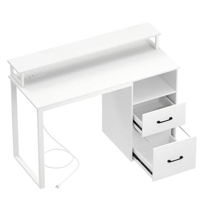 Tangkula Home Office Computer Desk w/Power Outlets | Modern Writing Desk w/Storage Drawers & Shelves, PC Laptop Desk w/Monitor Stand, School Study Work Table for Small Spaces
