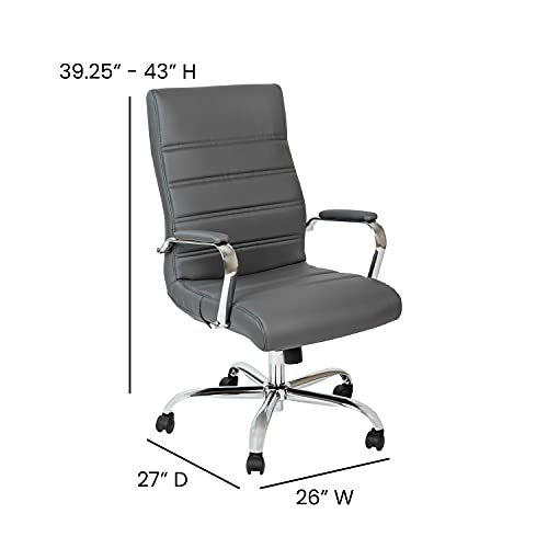 Flash Furniture LeatherSoft Executive Office Chair, Gray/Chrome | 360° Swivel, Height Adjustable, Commercial Grade - color: Gray Leathersoft/Chrome Frame