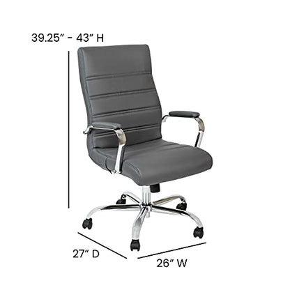 Flash Furniture LeatherSoft Executive Office Chair, Gray/Chrome | 360° Swivel, Height Adjustable, Commercial Grade - color: Gray Leathersoft/Chrome Frame