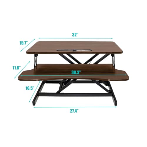 Desk Converter Height Adjustable Riser Ergonomic Sit Stand Dual Monitor Computer Workstation Keyboard Tray Home Office-Black + Walnut - color: Black + Walnut