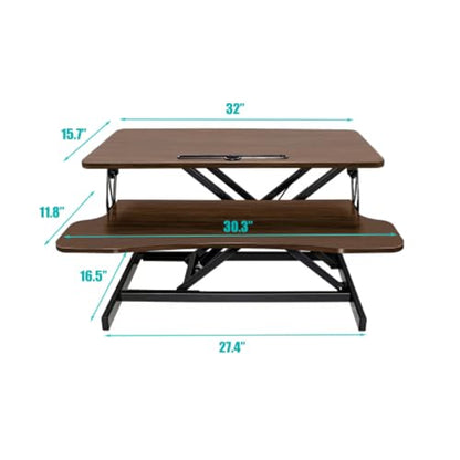 Desk Converter Height Adjustable Riser Ergonomic Sit Stand Dual Monitor Computer Workstation Keyboard Tray Home Office-Black + Walnut - color: Black + Walnut