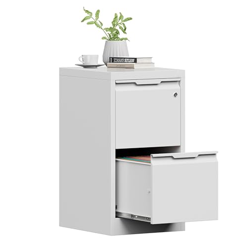 2 Drawer File Cabinet with Lock, Metal Vertical Small File Cabinet - color: White, size: 2 Drawer - Vertical