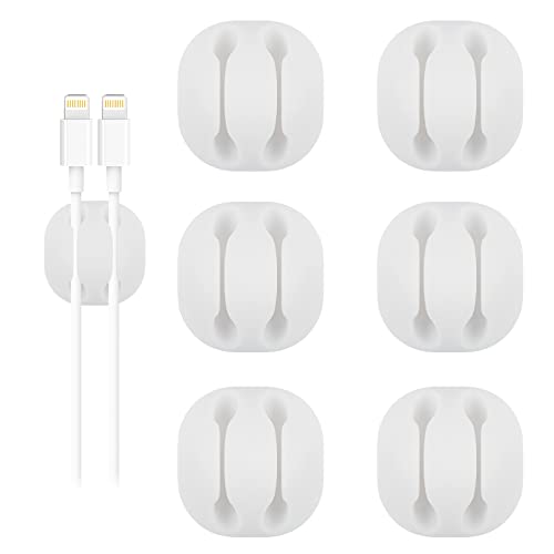 Shintop 6pcs White Double Cable Clips for Organizing Phone Charger | Self-Adhesive Cord Holder, Desk Wire Organizer for Car Cord, Secure Hold, Easy Cable Access, Residue-Free - color: White, size: Large