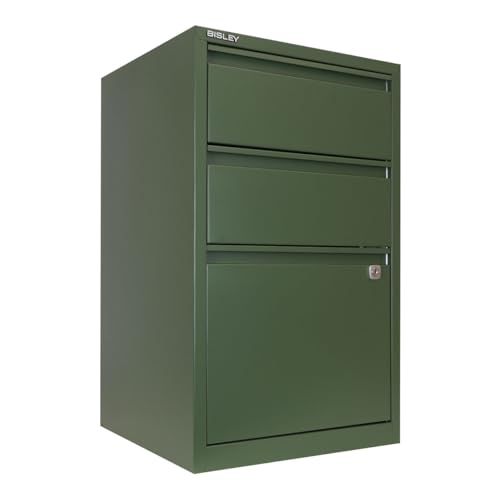 Bisley 3-Drawer Flush Front Vertical File Cabinet - Olive Green - color: Olive Green, size: 3 Drawer