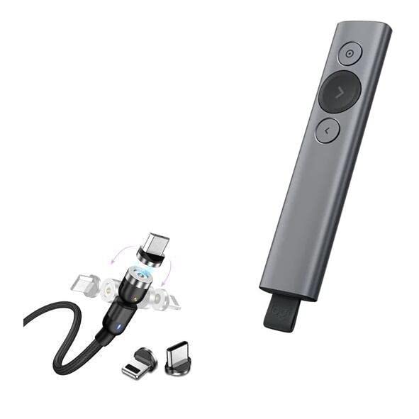 BoxWave Cable Compatible with Logitech Spotlight Presentation Remote - MagnetoSnap AllCharge Cable, Magnet Charging Cable USB Type-C Micro USB - Jet Black