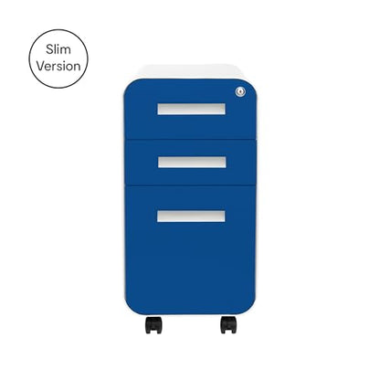 Laura Davidson Furniture Stockpile Slim 3-Drawer Mobile File Cabinet with Lock - Under Desk Metal Filing Cabinet, Legal/Letter File Folders, Wheels and Stationary Feet, Pre-Assembled, Blue Faceplate - color: Blue Faceplate