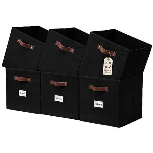 DECOMOMO Storage Bins, Cube Storage Bin with Labels - color: Black, size: Cube 13" / 6pcs