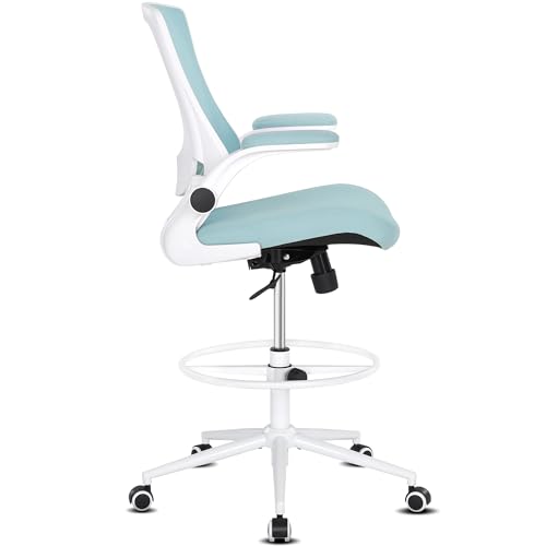 Misolant Tall Office Chair, Drafting Chair for Standing Desk, High Office Chair with Adjustable Lumbar Support, Flip-up Arm and Footrest Ring, Tall Drafting Chair for Bar Height Desk - color: Sky Blue