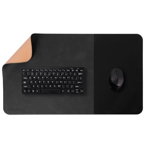 HAUTOCO Cork Desk Mat 23.6''x13.7'', Distressed PU Leather & Cloth Desk Pad - color: Black, size: 23.6" x 13.7"