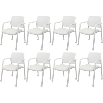 CLATINA Mesh Back Stacking Guest Chairs, Stackable Waiting Room Arm Chair with Wheels & Leather Upholstered for Office Reception Hospital Lobby School Conference Medical Meeting Church, White 8PK - size: 8 Pack
