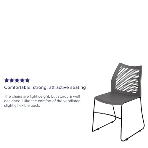 Flash Furniture Hercules Stack Chair with Air-Vent Back, Gray | Sled Base, Powder Coated, 661 LBS. Weight Capacity - color: Grey, size: Set of 1