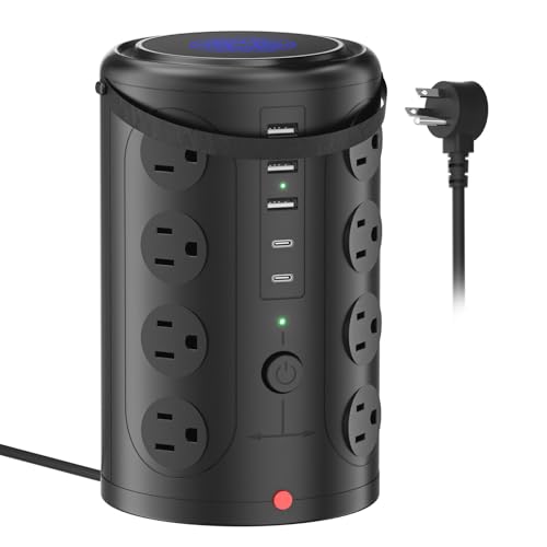 5FT Power Strip Tower Surge Protector,16 Wide‑Spaced Outlets & 5 USB Ports - size: 5FT