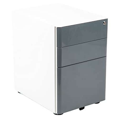 Flash Furniture Warner Modern 3-Drawer Mobile Locking Filing Cabinet with Anti-Tilt Mechanism & Letter/Legal Drawer, White with Charcoal Faceplate - color: White and Charcoal, style: Modern