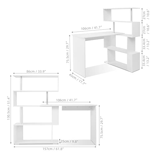 Mondeer 41.7" L-Shaped Desk with 4-Tier Shelves for Home Office, White - color: White