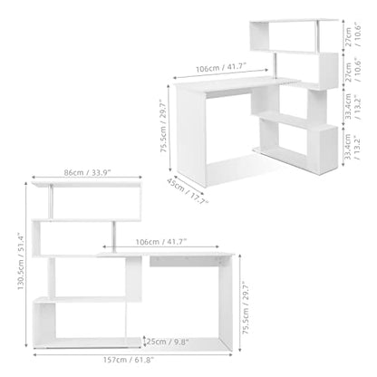 Mondeer 41.7" L-Shaped Desk with 4-Tier Shelves for Home Office, White - color: White
