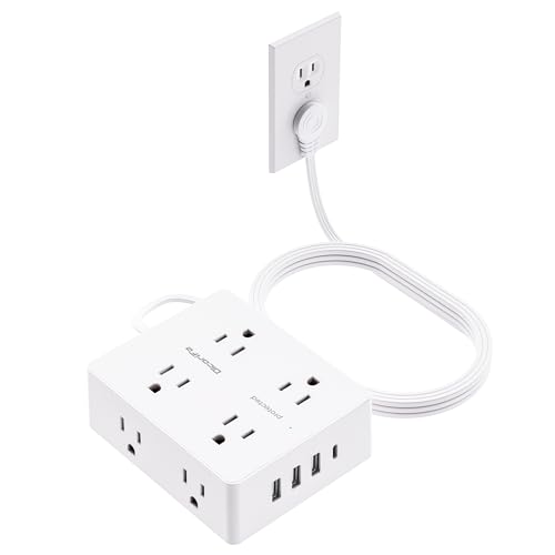Olcorife Flat Plug Power Strip with 15 FT Extension Cord, 8 Outlets 4 USB Ports(1 USB C), 3 Sided Outlet Extender for Home Office Travel Dorm Room Essentials, White - size: 15 FT, style: 8AC