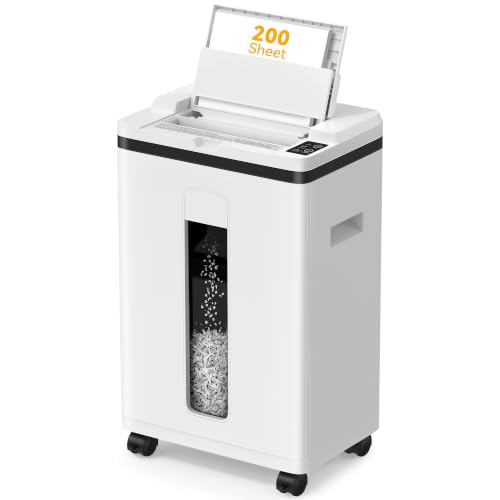 Paper Shredder 200-Sheet Auto Feed, Touchscreen Heavy Duty Shredders, 40 Min Non-Stop, P-5 Ultra Security Shredder for Home Office, Micro Cut with Wheels, 5.8 Gal Bin, <60 dB(OL288)