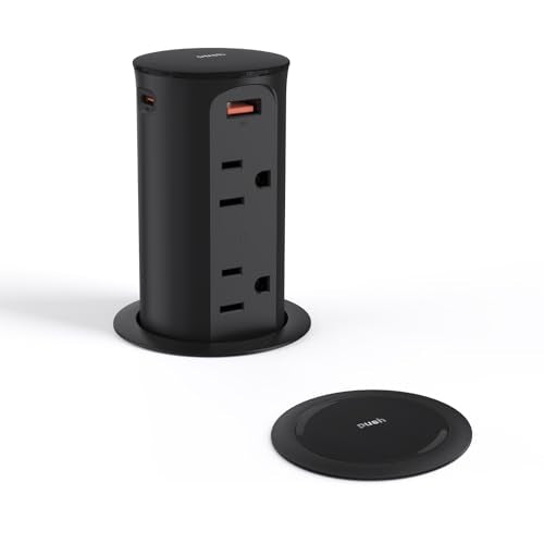 Jgstkcity Pop Up Outlet for Countertop,2.5in Hole,ETL Listed,Black | Flush Mount, 20W USB-C, 4 USB Ports, 4 Tamper-Resistant 15A Outlets - Space-Saving Recessed Design,1875W - color: Black, size: 4 Outlets & 4 USB Ports