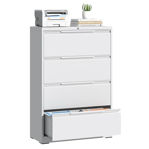 Lateral File Cabinet 4 Drawer, Metal File Cabinet with Lock - color: White, size: 4 Drawer - Lateral