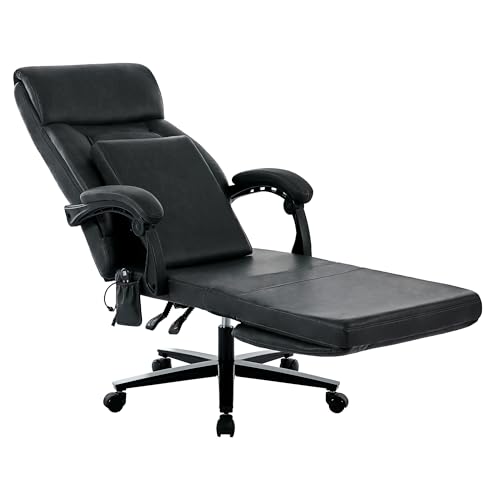 Executive Office Chair with Footrest, Ergonomic Computer Desk Chairs,Mid-Tall Back Leather Office Chair,Lumbar Support Swivel Chair with Rocking Function,Black - color: Black