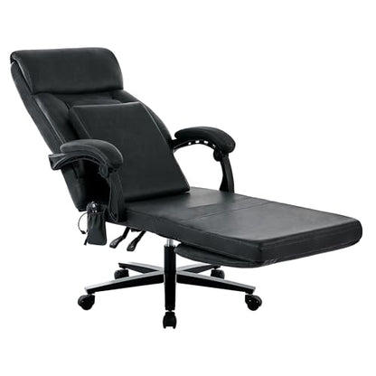 Executive Office Chair with Footrest, Ergonomic Computer Desk Chairs,Mid-Tall Back Leather Office Chair,Lumbar Support Swivel Chair with Rocking Function,Black - color: Black
