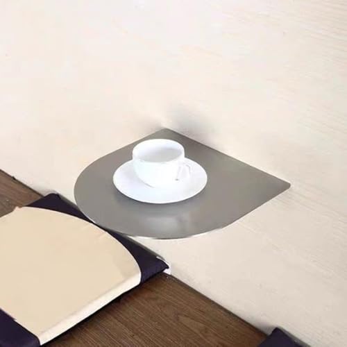 Bedside Folding Wall Table, Semi-Circle Small Coffee Table 12" Stainless Steel Sofa Side Shelf Floating Desk for Bistro Bedroom Balcony(Silver,40cm(16")) - color: Silver, size: 40cm(16")