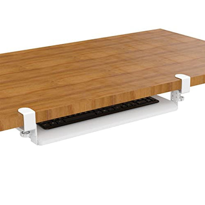 Stand Up Desk Store Compact Clamp-On Retractable Adjustable Keyboard Tray/Under Desk Keyboard Tray | Increase Comfort and Usable Desk Space | for Desks Up to 1.5" (24.5" x 11.5") (White) (Small) - size: Small