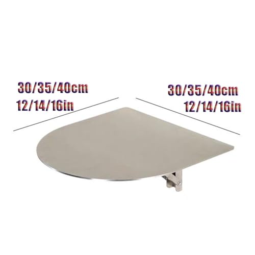 Small Wall-Mounted Table, Semi-Circle Folding Wall Desk 12" 14" 16" Stainless Steel Fold Down Floating Desk for Small Spaces(Silver,40cm/16in) - color: Silver, size: 40cm/16in