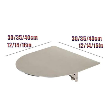 Small Wall-Mounted Table, Semi-Circle Folding Wall Desk 12" 14" 16" Stainless Steel Fold Down Floating Desk for Small Spaces(Silver,40cm/16in) - color: Silver, size: 40cm/16in
