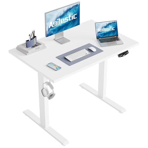 Agilestic Electric Height Adjustable Standing Desk, 48 Inch, White | Smooth Height Adjustment, Memory Presets, Hooks, Stable Steel Frame,154 lbs Capacity, Easy Assembly, Splice Board - color: White, size: 48 x 24 Inch