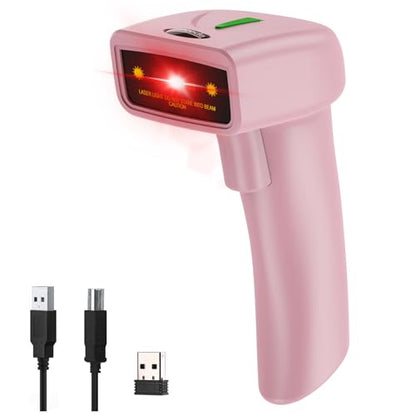 USB Wireless Barcode Scanner,Symcode Handheld Laser 1D Bar Code Reader Scanner (2.4GHz Wireless & USB2.0 Wired) Rechargeable Cordless 1D Barcode Scanner