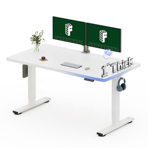 FLEXISPOT 55"x28" Electric Standing Desk, White | One-Piece Desktop, 1" Thick Top, Height Adjustable, Stable Steel Frame, Home Office & Multi-Monitor Setup - color: White, size: 55x28"