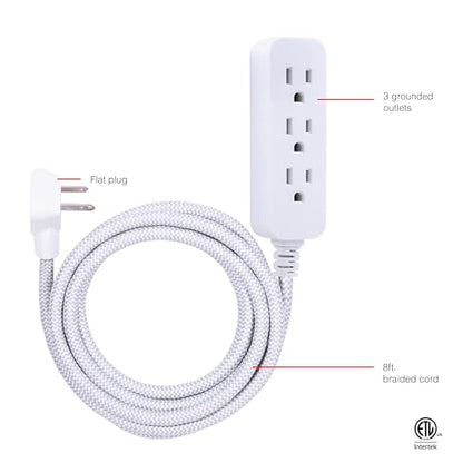 GE 3-Outlet Power Strip Surge Protector, 8 Ft Braided Extension Cord - size: 8 Ft