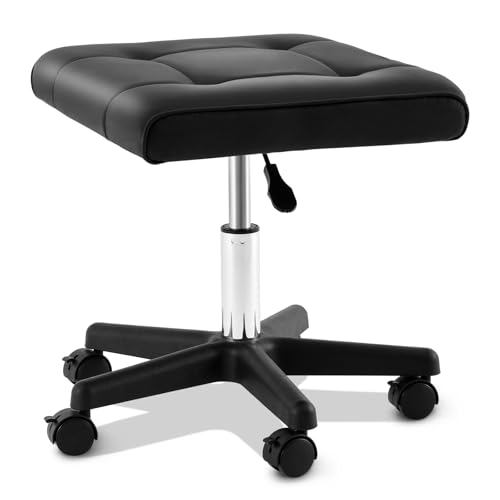 Wesiti Under Desk Foot Rest with Wheels, Adjustable Rolling Foot Stool Ottoman with Lockable Casters, PU Padded Leg Support for Office, Home, Pedicure & Workstation