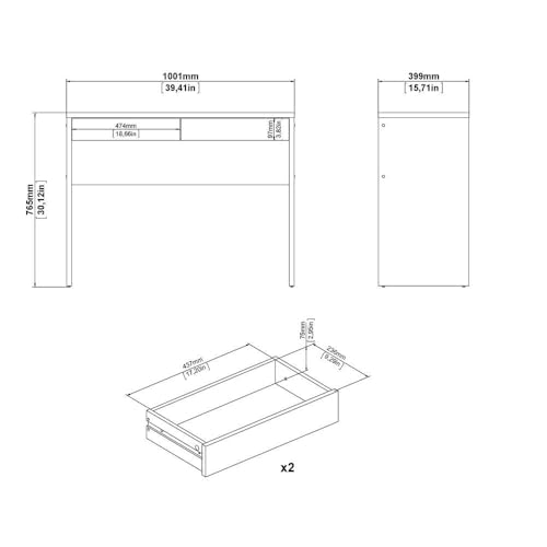 Furnifact Brown Wood Desk with Drawers, Writing Desk with Drawers for Home Office, Elegant Computer Study Table for Bedroom or Work from Home