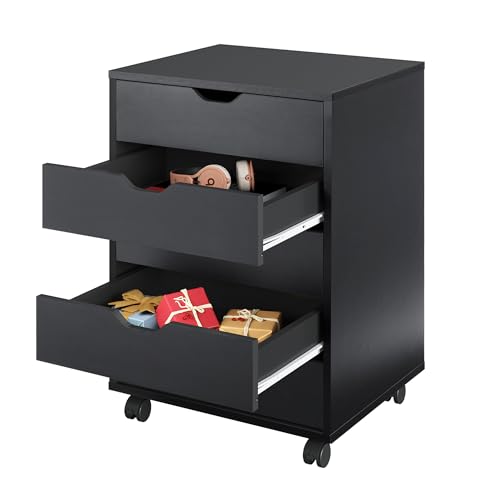 DEVAISE 5-Drawer Filing Cabinet, Under Desk file Cabinet, Black | Wood, Office Storage Cabinet, Printer Stand with Wheels, Drawer Chest, Home Office - color: Black, size: 15.7"D x 18.7"W x 25.5"H