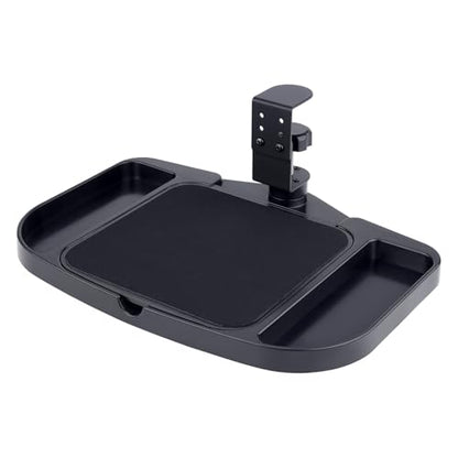 Clamp-on Mouse Pad Holder Platform, Height Adjustable Under Desk 360° Rotating Mouse Tray Rest Extension Attachment, with 5 Storage compartments Save Space