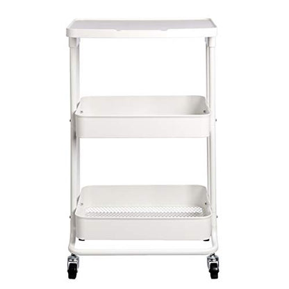 Amazon Basics 2-Tier Rolling Metal Utility Cart with Shelf, Portable Multi-Functional Storage, White
