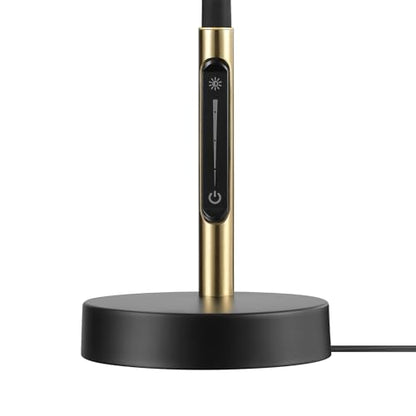 Globe Electric 62000034 15" LED Integrated Desk Lamp, Matte Black, Brass Accent, Adjustable Gooseneck, Dimmable, 3 Color Temperature, 7.5W, 90 CRI, 400 Lumens, Reading Light, Dorm Room Essentials - color: Matte Black, Albert