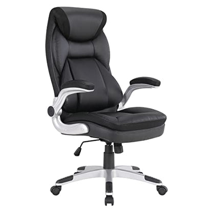 Office Star ECH Series Executive Bonded Leather Office Chair with Lumbar Support and Padded Height Adjustable Arms, Black with Silver Coated Nylon Base - color: Black With Silver Coated Nylon Base