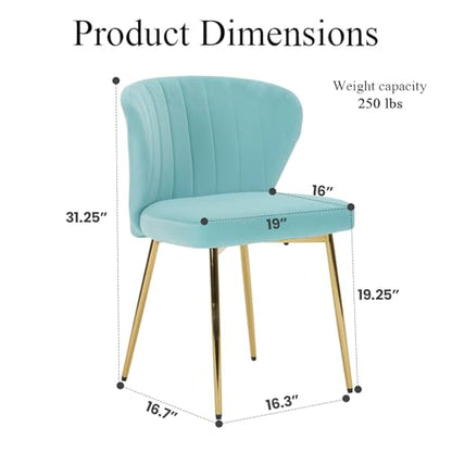 Velvet Dining Chairs Set of 2, Modern Upholstered Vanity Chairs with Golden Metal Legs for Dining Room Kitchen Vanity Patio (Teal) - color: Teal