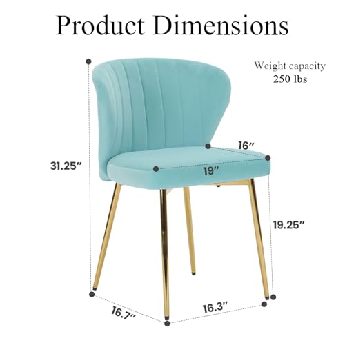 Velvet Dining Chairs Set of 2, Modern Upholstered Vanity Chairs with Golden Metal Legs for Dining Room Kitchen Vanity Patio (Teal) - color: Teal