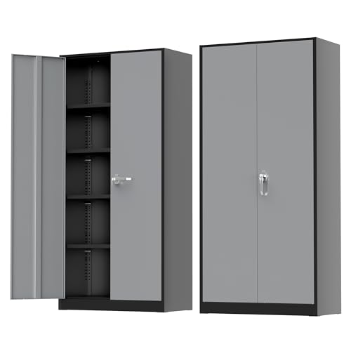 Greenvelly Metal Storage Cabinet with Doors and Shelves, 72" Inch Locking Metal Cabinet,Garage Storage Cabinet for Garage Office School Warehouse (Black Gray) - color: Black Gray, size: 72 Inch - Large